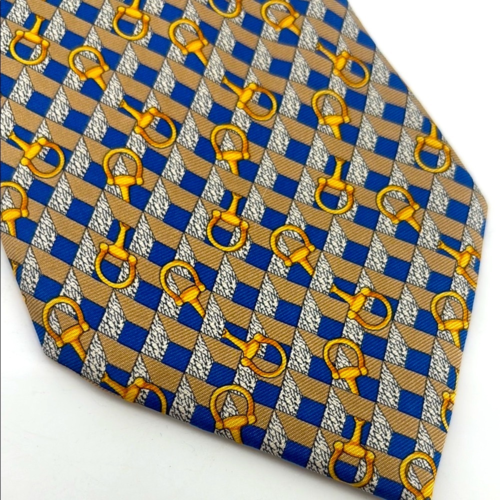 Vintage Palais Des Doges Paris Silk Artisan Handmade Equestrian Horse Bit Tie View 2